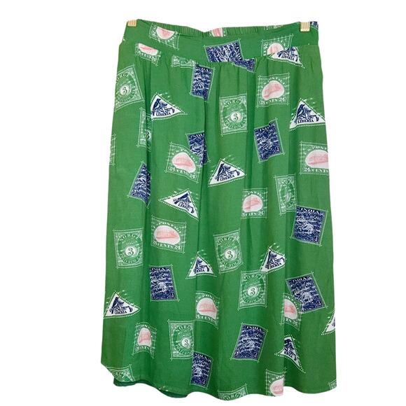 Anthropologie Porridge Getaway Skirt Green Large Novelty Travel Boho Artsy - Picture 6 of 10
